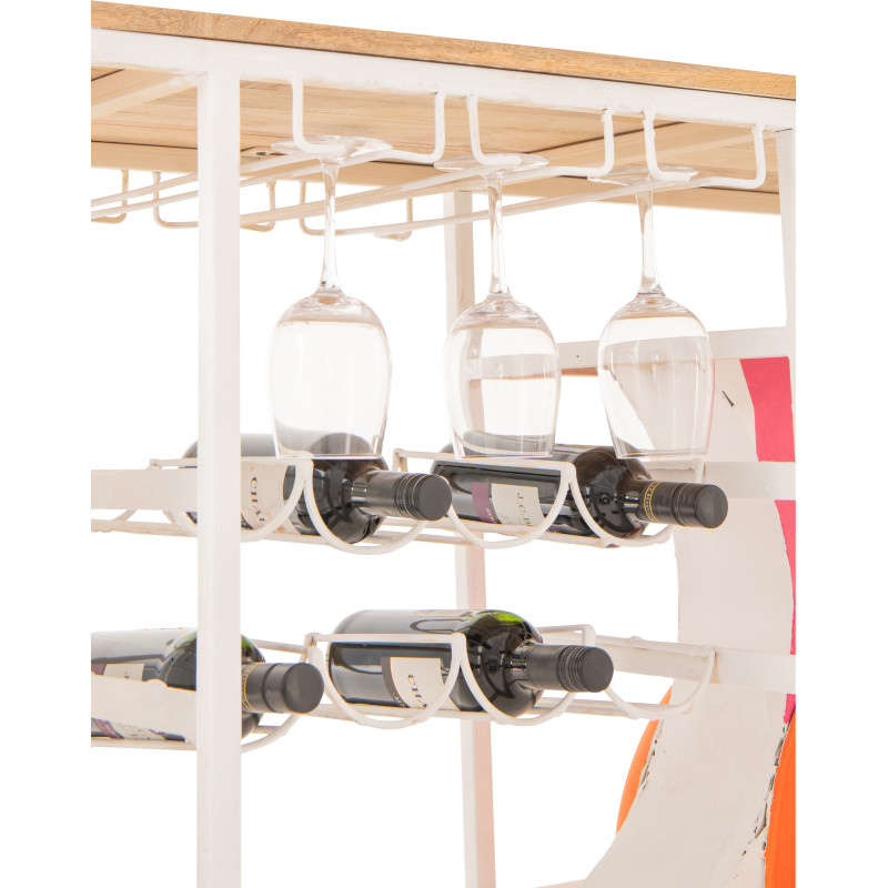 Meuble bar original Scooter 180 cm Métal Blanc Rose Orange Motif rayures Bois Naturel Dolce Vita J-Line - 7