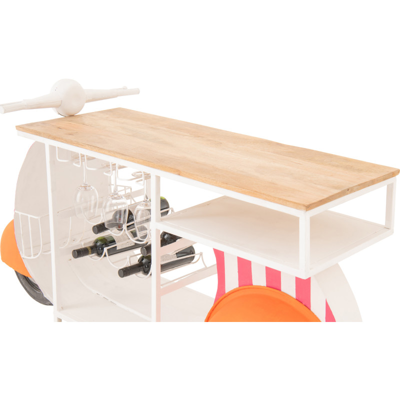 Meuble bar original Scooter 180 cm Métal Blanc Rose Orange Motif rayures Bois Naturel Dolce Vita J-Line - 9