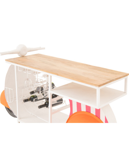 Meuble bar original Scooter 180 cm Métal Blanc Rose Orange Motif rayures Bois Naturel Dolce Vita J-Line - 9