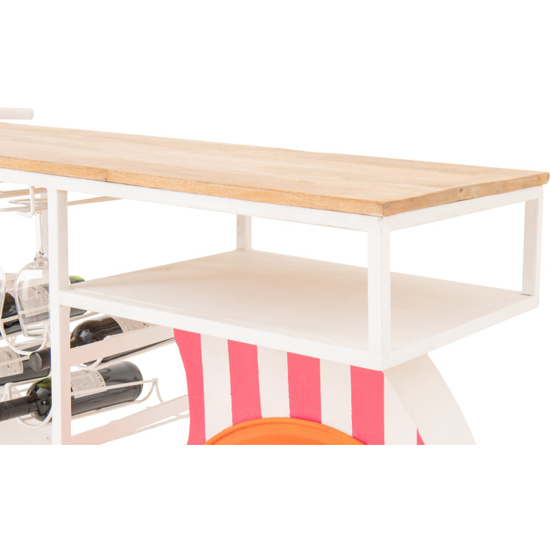 Meuble bar original Scooter 180 cm Métal Blanc Rose Orange Motif rayures Bois Naturel Dolce Vita J-Line - 10