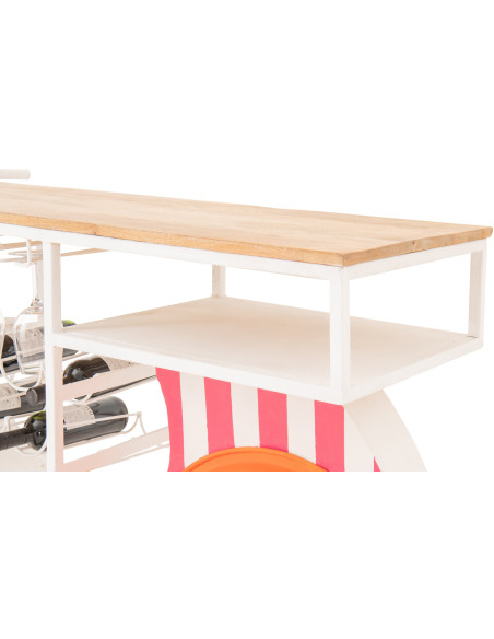 Meuble bar original Scooter 180 cm Métal Blanc Rose Orange Motif rayures Bois Naturel Dolce Vita J-Line - 10