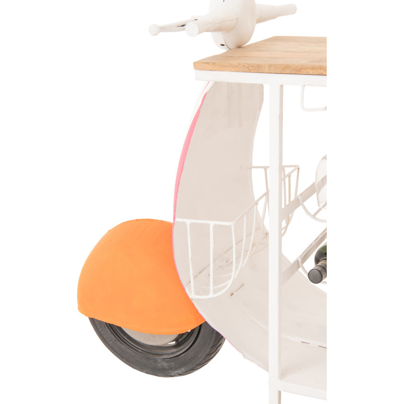 Meuble bar original Scooter 180 cm Métal Blanc Rose Orange Motif rayures Bois Naturel Dolce Vita J-Line - 11