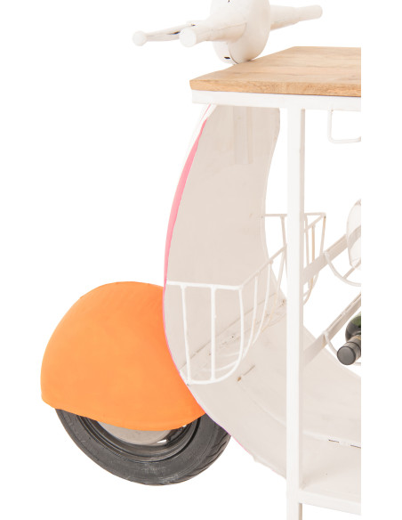 Meuble bar original Scooter 180 cm Métal Blanc Rose Orange Motif rayures Bois Naturel Dolce Vita J-Line - 11