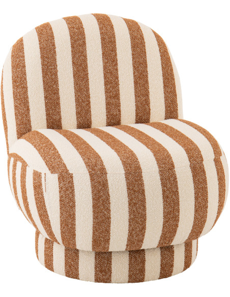 Fauteuil design bord de mer Tissu Marron camel Blanc crème Motif rayures Bois Lijnen