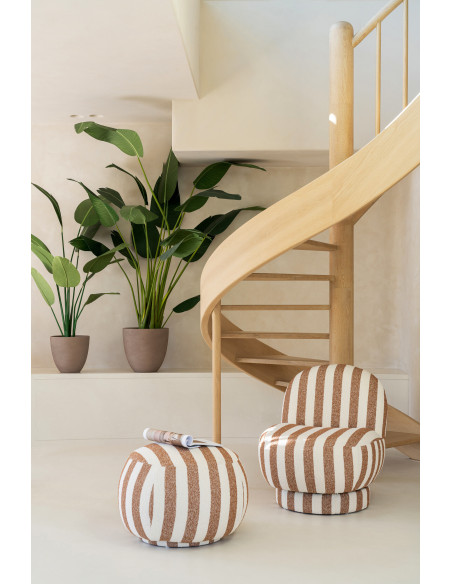 Fauteuil design bord de mer Tissu Marron camel Blanc crème Motif rayures Bois Lijnen