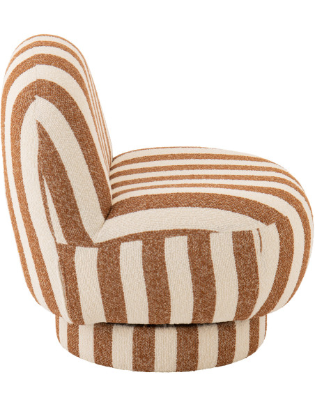 Fauteuil design bord de mer Tissu Marron camel Blanc crème Motif rayures Bois Lijnen