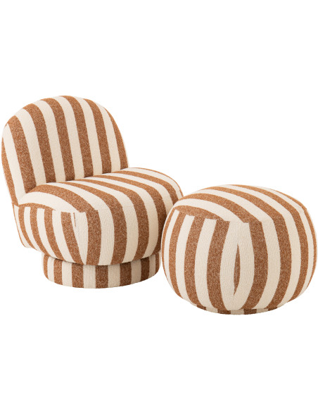 Fauteuil design bord de mer Tissu Marron camel Blanc crème Motif rayures Bois Lijnen