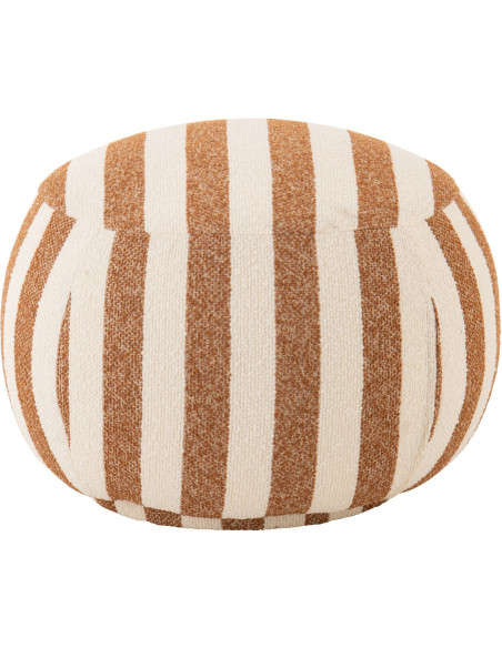 Pouf design bord de mer Rond 61 cm Tissu Marron camel Blanc crème Motif rayures Bois Lijnen