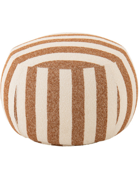 Pouf design bord de mer Rond 61 cm Tissu Marron camel Blanc crème Motif rayures Bois Lijnen