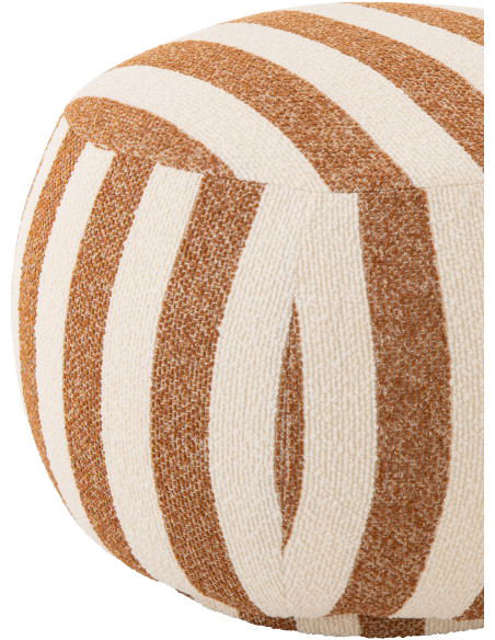 Pouf design bord de mer Rond 61 cm Tissu Marron camel Blanc crème Motif rayures Bois Lijnen