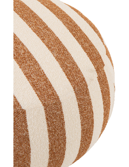 Pouf design bord de mer Rond 61 cm Tissu Marron camel Blanc crème Motif rayures Bois Lijnen