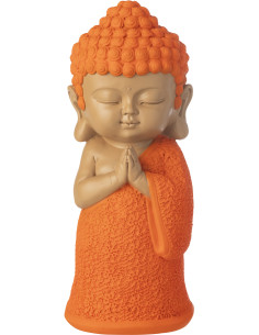 Grande Statuette déco Moine Priant H 32 cm Résine Orange Beige Zenko 