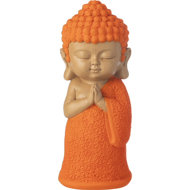Grande Statuette déco Moine Priant H 32 cm Résine Orange Beige Zenko 