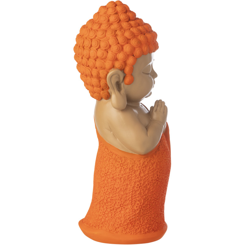 Grande Statuette déco Moine Priant H 32 cm Résine Orange Beige Zenko 