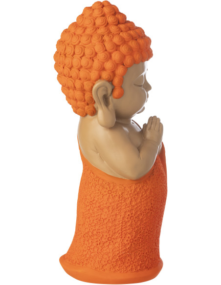 Grande Statuette déco Moine Priant H 32 cm Résine Orange Beige Zenko 
