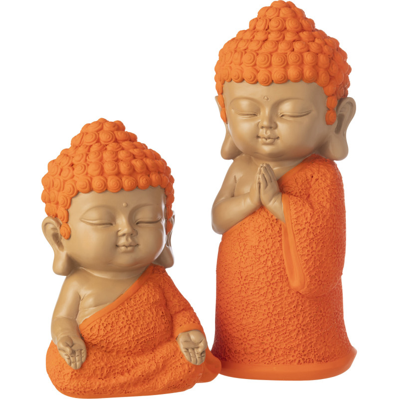 Grande Statuette déco Moine Priant H 32 cm Résine Orange Beige Zenko 