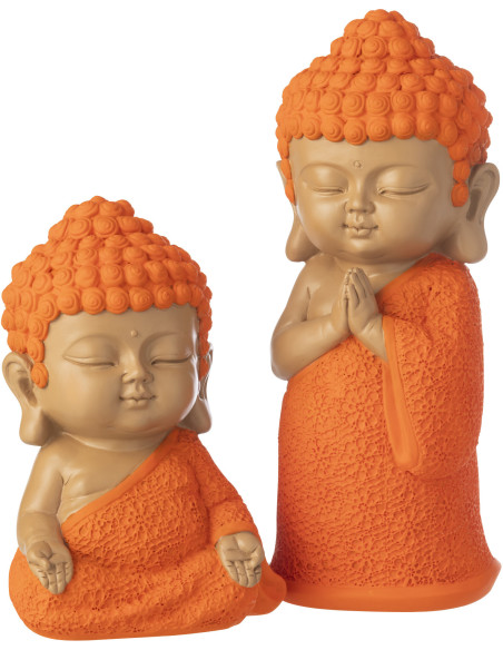Grande Statuette déco Moine Priant H 32 cm Résine Orange Beige Zenko 