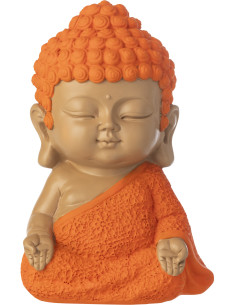 Statuette déco Moine Zen H 19 cm Résine Orange Beige Zenko 