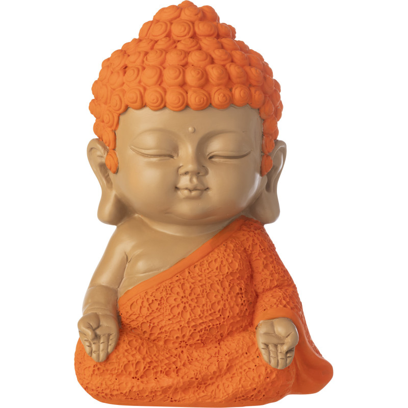 Statuette déco Moine Zen H 19 cm Résine Orange Beige Zenko 