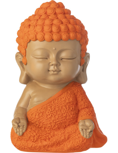 Statuette déco Moine Zen H 19 cm Résine Orange Beige Zenko 