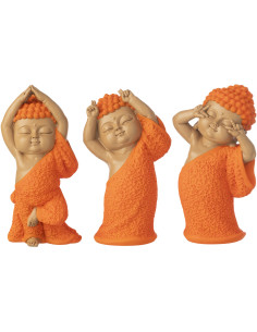 Lot de 3 Statuettes Moines Amusants H 20 cm Résine Orange Beige Zenko 
