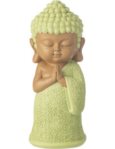 Grande Statuette déco Moine Priant H 32 cm Résine Vert menthe Beige Zenko 