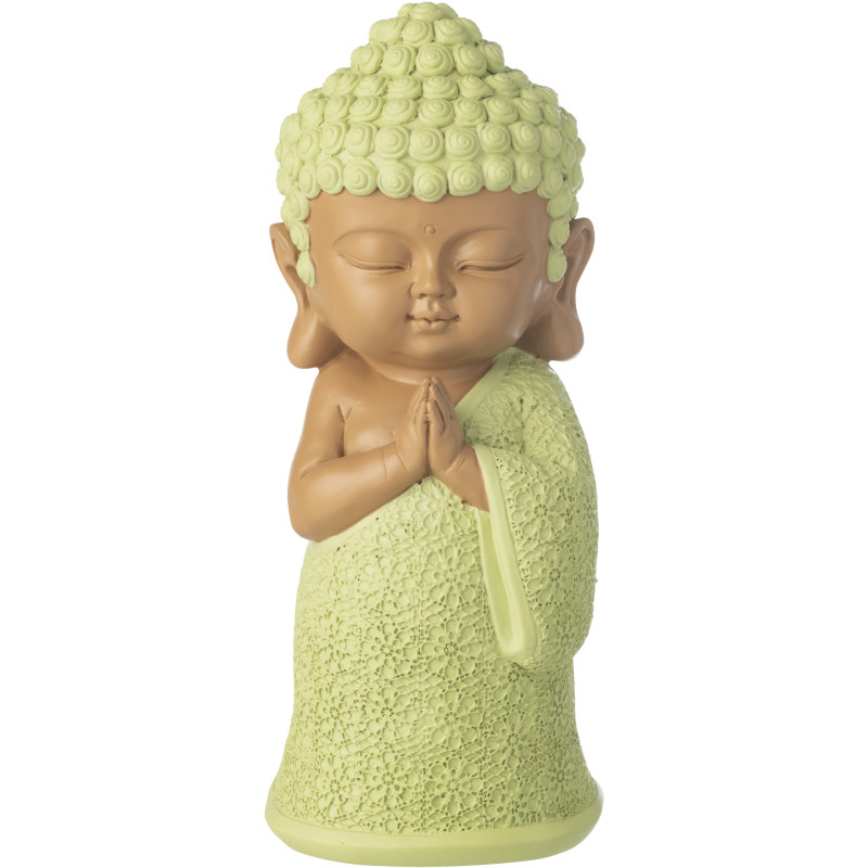 Grande Statuette déco Moine Priant H 32 cm Résine Vert menthe Beige Zenko 