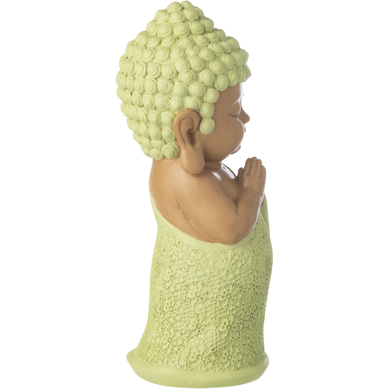 Grande Statuette déco Moine Priant H 32 cm Résine Vert menthe Beige Zenko 