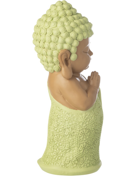 Grande Statuette déco Moine Priant H 32 cm Résine Vert menthe Beige Zenko 