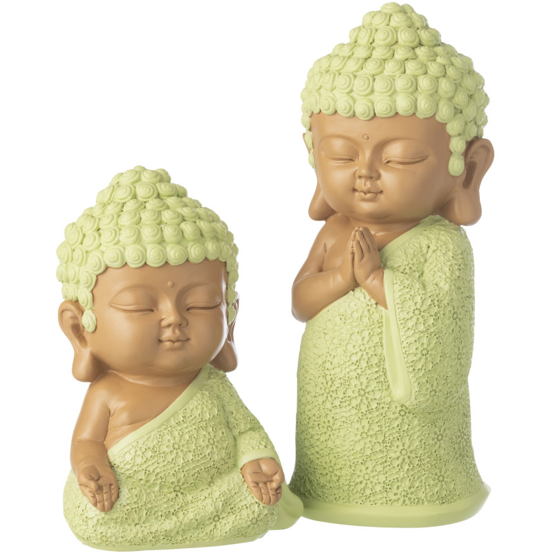 Grande Statuette déco Moine Priant H 32 cm Résine Vert menthe Beige Zenko 