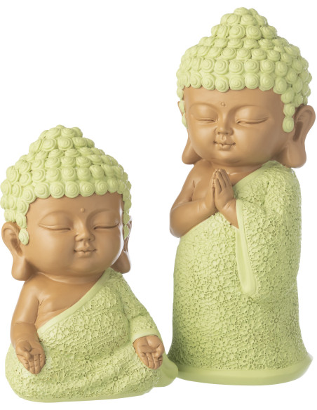 Grande Statuette déco Moine Priant H 32 cm Résine Vert menthe Beige Zenko 