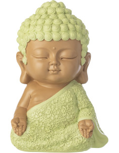 Statuette déco Moine Zen H 19 cm Résine Vert menthe Beige Zenko 