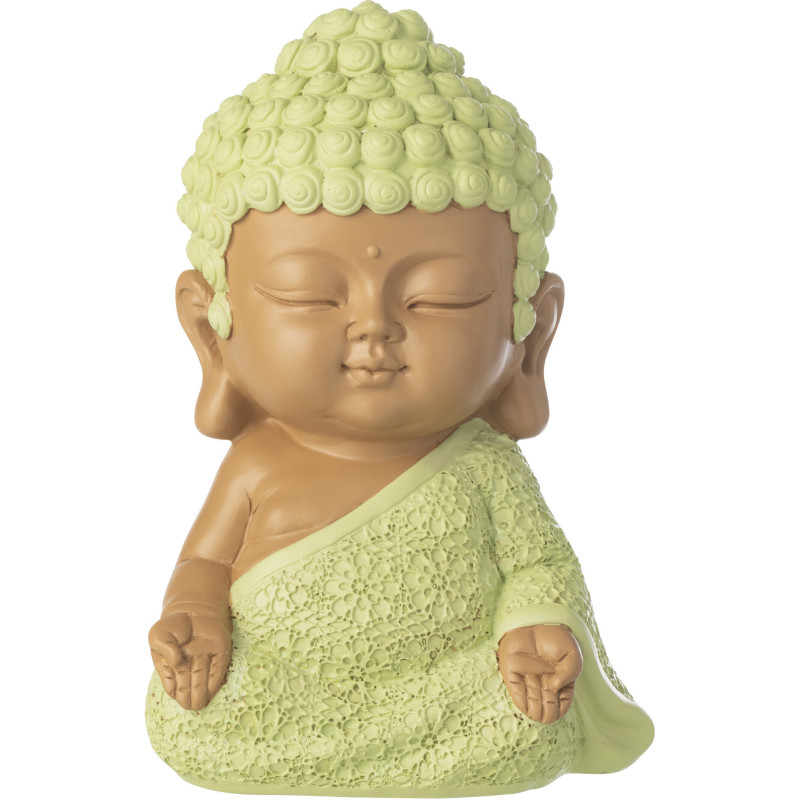 Statuette déco Moine Zen H 19 cm Résine Vert menthe Beige Zenko 