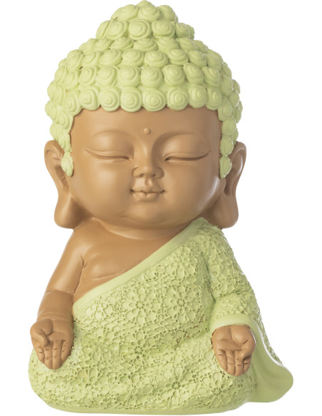 Statuette déco Moine Zen H 19 cm Résine Vert menthe Beige Zenko 
