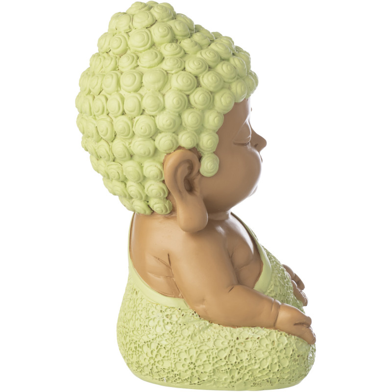 Statuette déco Moine Zen H 19 cm Résine Vert menthe Beige Zenko 