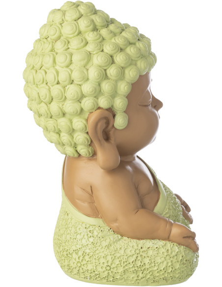 Statuette déco Moine Zen H 19 cm Résine Vert menthe Beige Zenko 