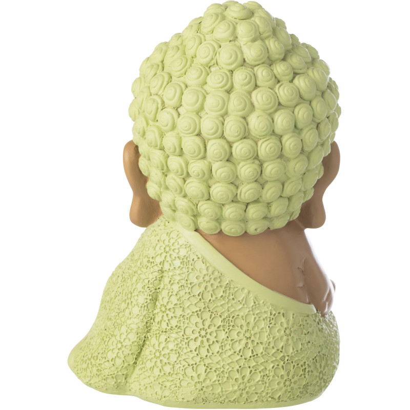 Statuette déco Moine Zen H 19 cm Résine Vert menthe Beige Zenko 