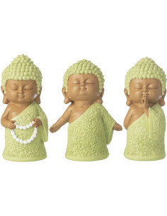 Lot de 3 Statuettes Moines Priants H 15 cm Résine Vert menthe Beige Zenko 