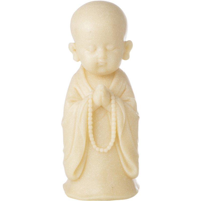 Grande Statuette déco Moine Priant H 32 cm Résine Jaune clair Satori 
