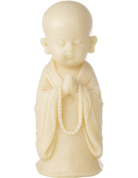 Grande Statuette déco Moine Priant H 32 cm Résine Jaune clair Satori 