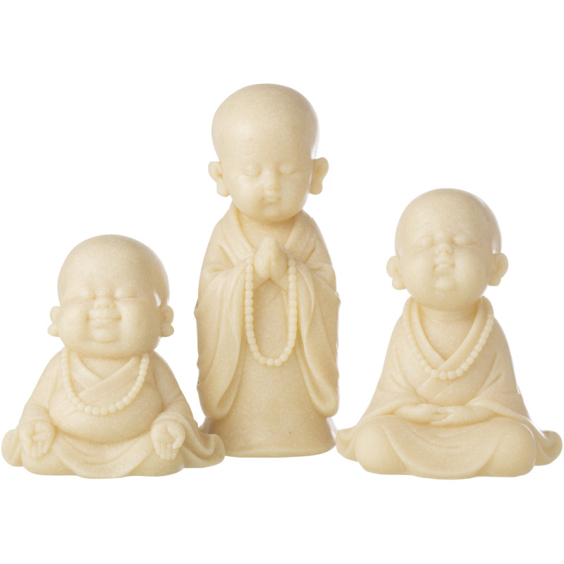 Grande Statuette déco Moine Priant H 32 cm Résine Jaune clair Satori 