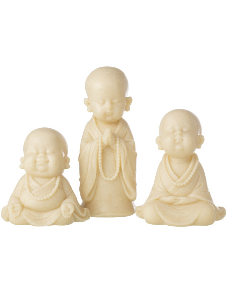 Grande Statuette déco Moine Priant H 32 cm Résine Jaune clair Satori 