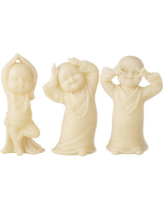 Lot de 3 Statuettes Moines Amusants H 20 cm Résine Jaune clair Satori 