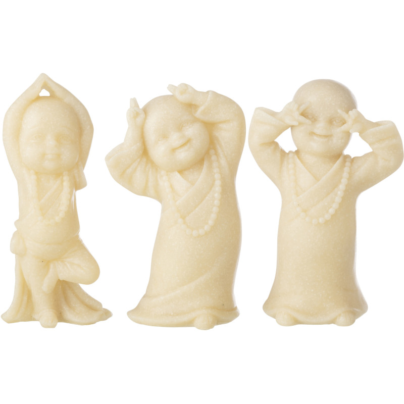 Lot de 3 Statuettes Moines Amusants H 20 cm Résine Jaune clair Satori 