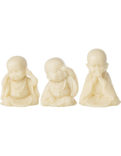 Lot de 3 Statuettes Moines Sagesse H 9 cm Résine Jaune clair Satori 