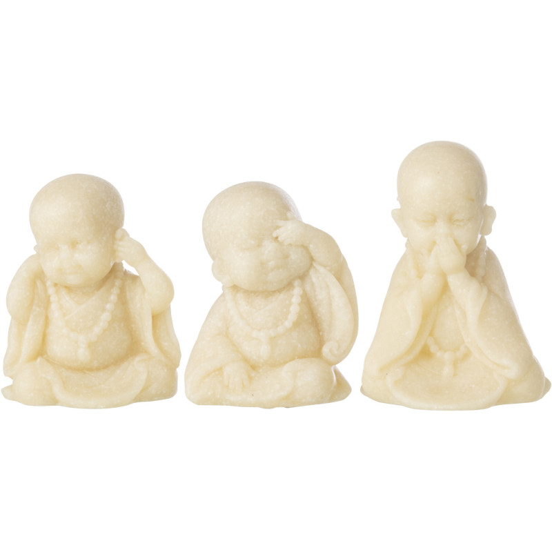 Lot de 3 Statuettes Moines Sagesse H 9 cm Résine Jaune clair Satori 