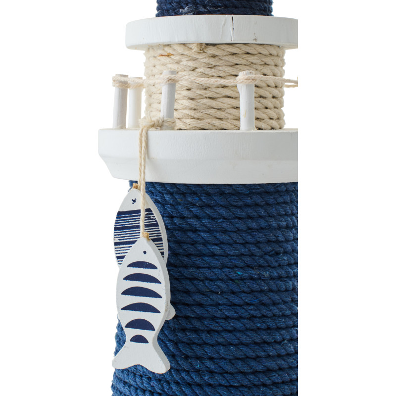Grand Phare déco bord de mer H 40 cm Corde Bleu Tressé Bois de pin Blanc Nautilia 