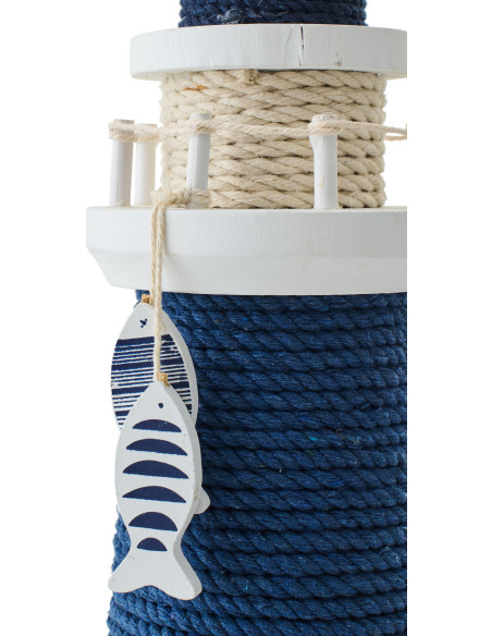 Grand Phare déco bord de mer H 40 cm Corde Bleu Tressé Bois de pin Blanc Nautilia 