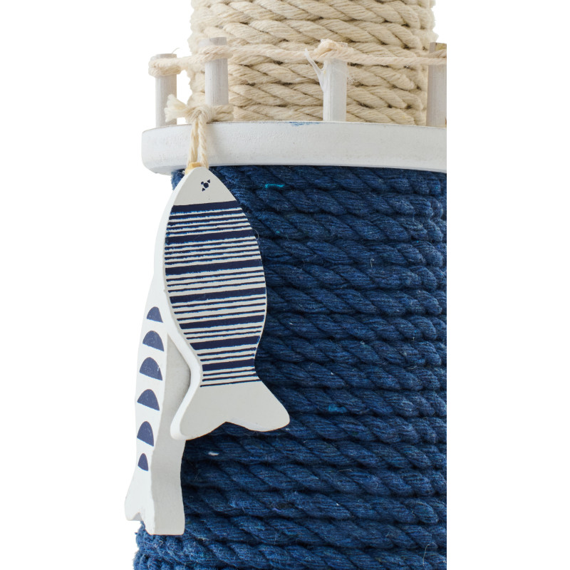 Phare déco bord de mer H 32 cm Corde Bleu Tressé Bois de pin Blanc Nautilia 