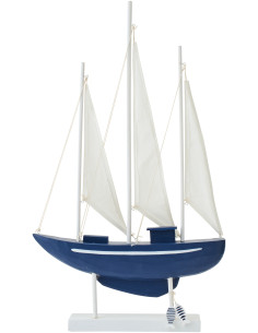 Grand Voilier déco bord de mer sur pied 42 cm Bois de pin Bleu Blanc Nautilia 